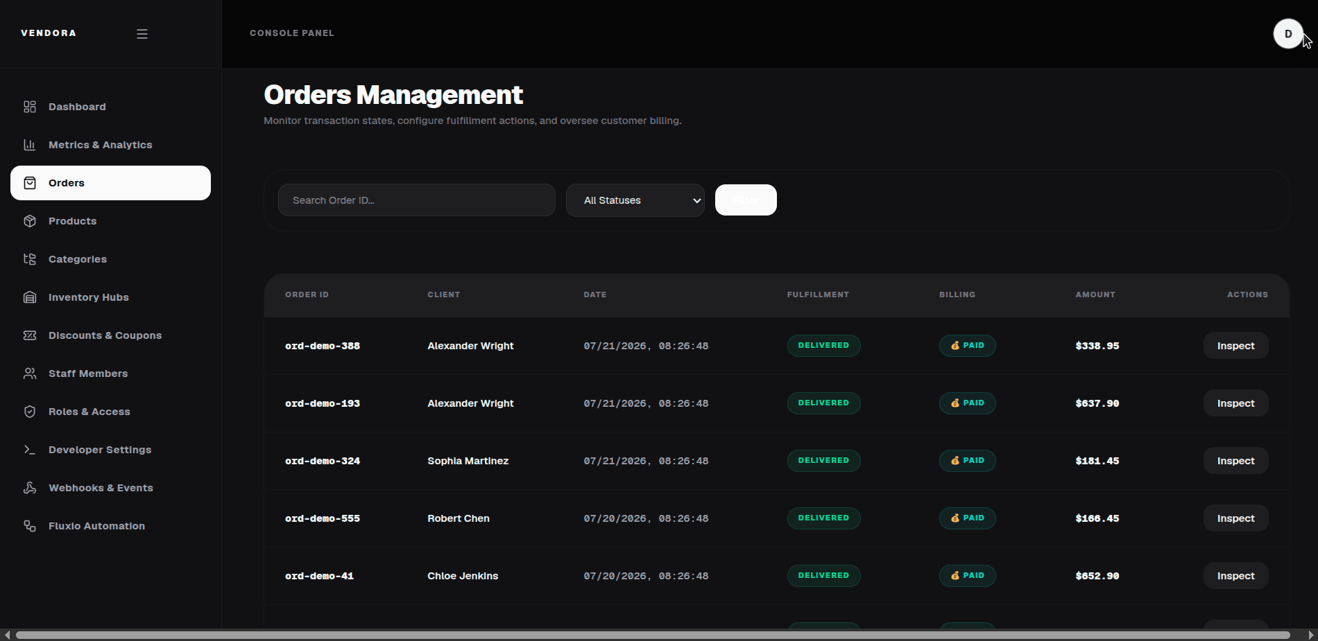 Vendora Commerce Engine Screen 2